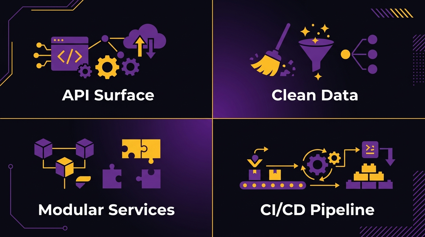 Four infrastructure requirements for AI agent deployment — API surface, clean data, modular services, CI/CD