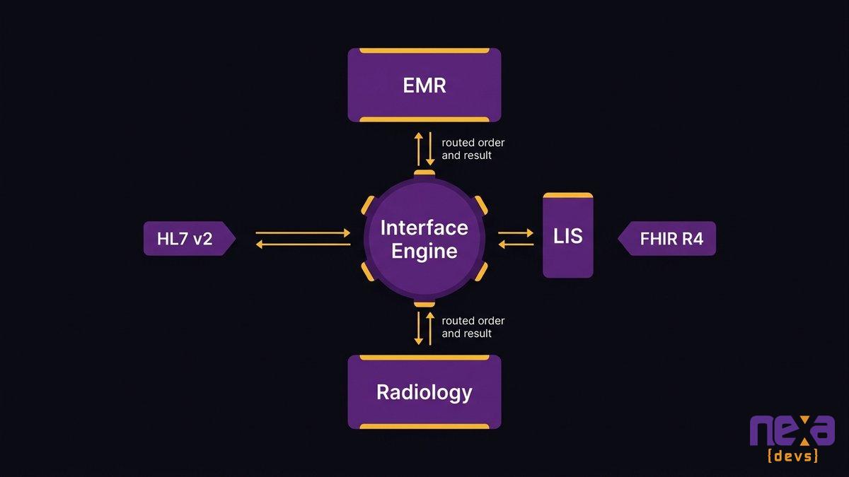 HL7 and FHIR interface layer connecting EMR to lab and radiology systems