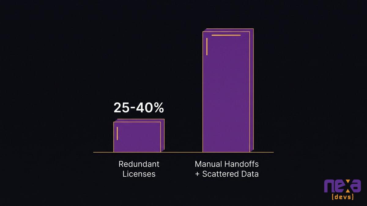 visible cost of redundant SaaS licenses compared to the larger cost of manual handoffs and scattered data