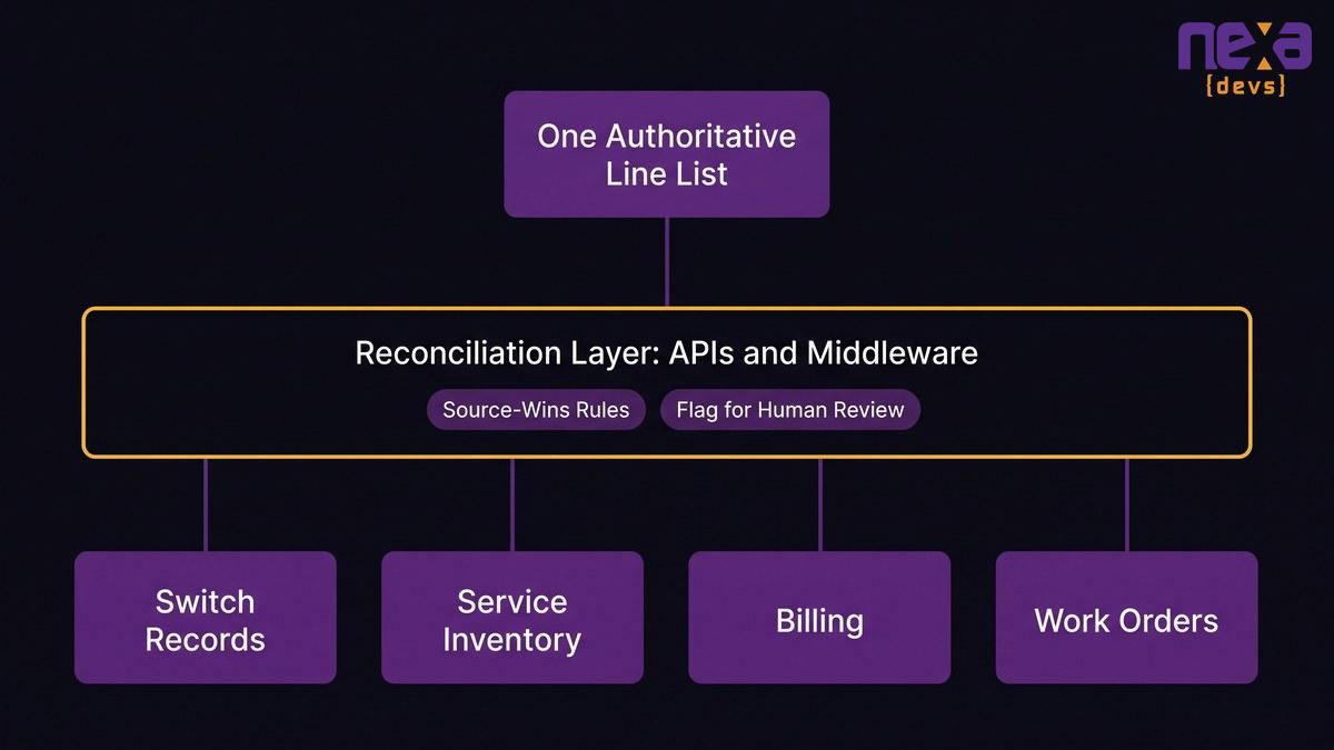 API and middleware reconciliation layer connecting telecom OSS and billing systems